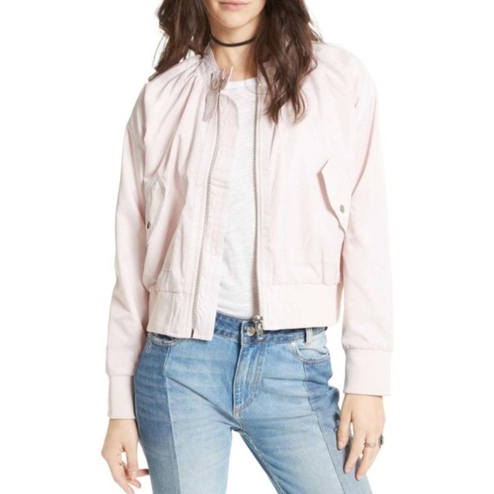 Free People EUC Light Pink Zip Up Bomber Jacket S